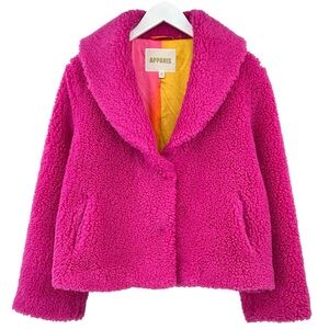 APPARIS Fiona Faux Shearling Jacket - Fuchsia Hot Pink Faux Fur Coat sz S